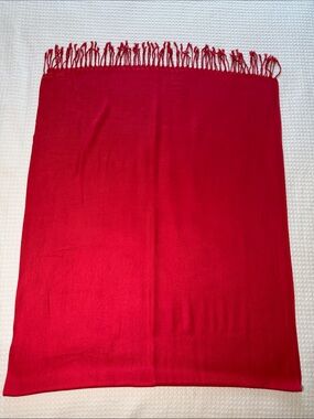 Red shawl/ scarf with fringe solid, pop of color